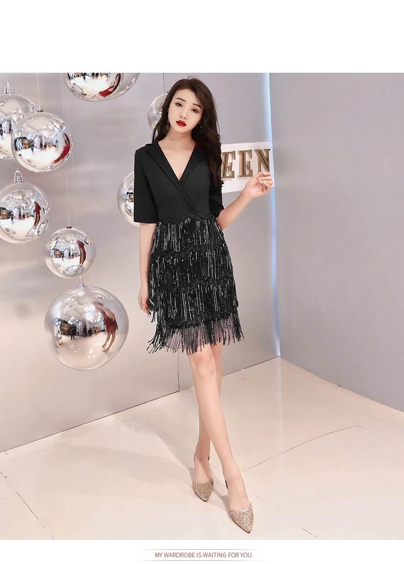 Weiyin черные изящные вечерние платья v-образный вырез короткое платье на выпускной торжественное платье женское короткое платье для выпускного WY1485