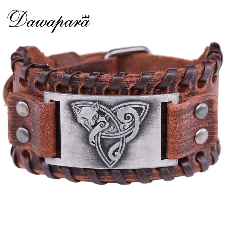 

Dawapara Fox Animal Charm Genuine Leather Bracelet Bangles For Men's Wide Leather Adjustable Antique Bronze Bracelets Men