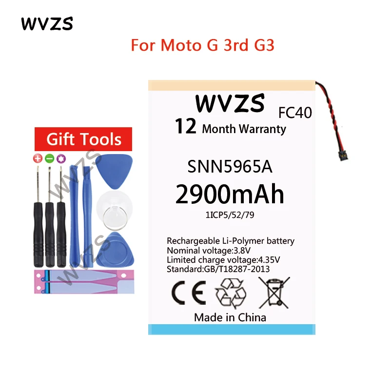 Wvzs 2900 мАч литий-полимерный аккумулятор Батарея SNN5965A FC40 для Motorola Moto G 3rd G3 XT1540 XT1541
