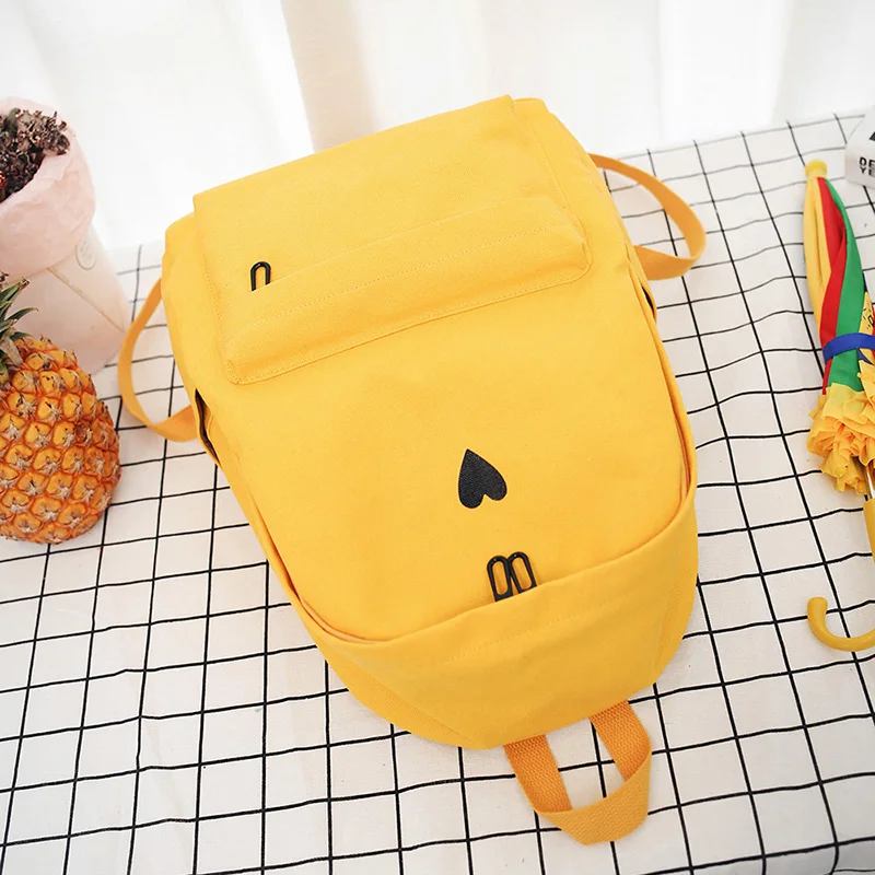 Moon Wood High Quality Canvas Printed Heart Yellow Backpack Korean Style Students Travel Bag Girls School Bag Laptop Backpack