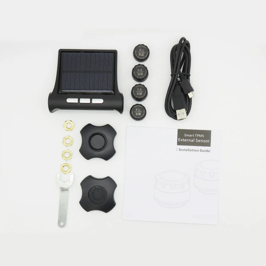 Solar TPMS Tire Pressure Alarm Monitor System Wireless 4 Internal / External Sensor Car Temperature Solar Power T06N T06W