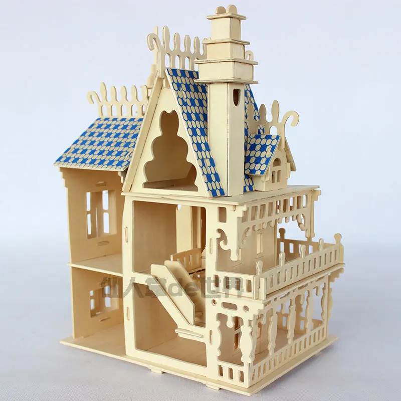 Пазлы 3D деревянные головоломки миниатюрный кукольный домик деревянный дом 4 комнаты Вилла Набор, игровой дом