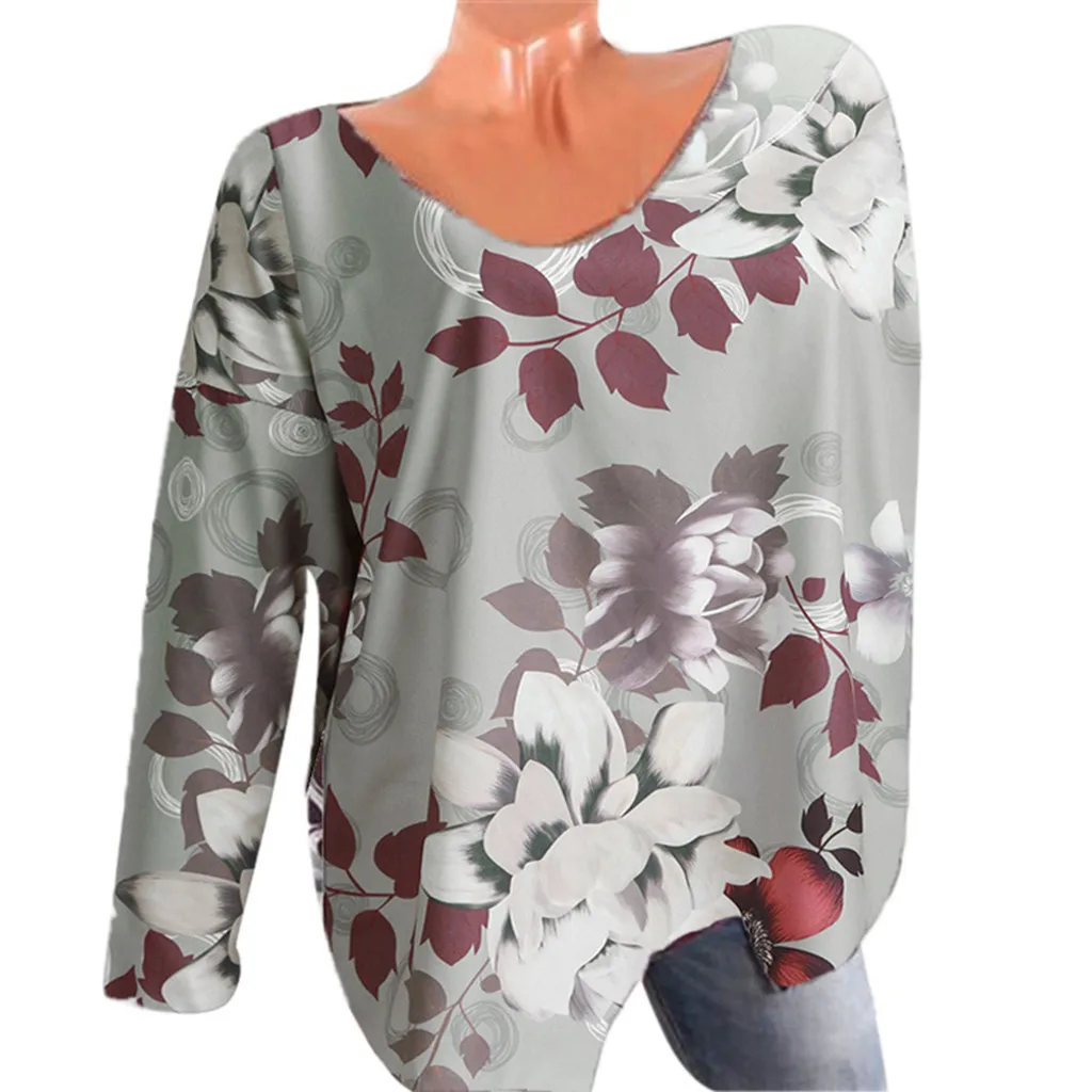 

Plus Size Womens Tops And Blouses 2019 Fashion Streetwear Floral Print Women Tops Vintage Tunic Long Sleeve O Neck Blouse Women