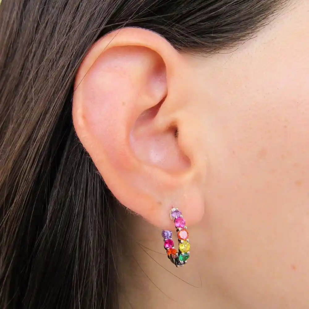 2019 красочные cz 22 мм радужные серьги-кольца Позолоченные Круглый, кубический цирконий яркие Boho богемные женские европейские Горячие серьги