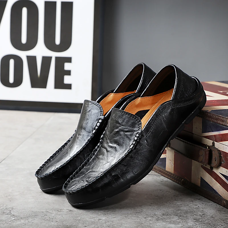 

Men Shoes Genuine Leather Moccasin Loafers Designer Slip on Flat Walking Shoes Male Luxury Man Flats Casual Shoes Plus Size 47