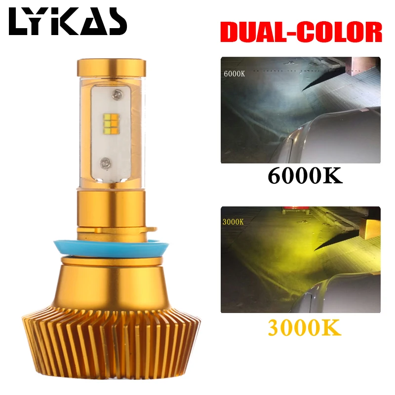 80W 9600LM H11 Led CSP Car Headlight Dual Color 3000K & 6000K Auto Led