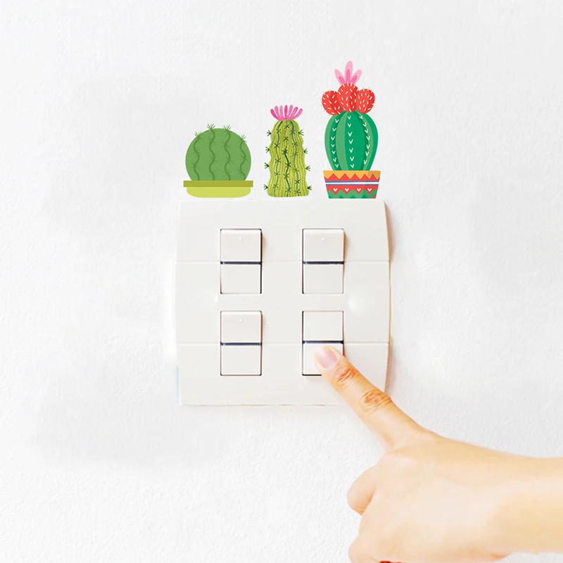 

Garden Bonsai Cactus Butterfly Light Switch Stickers For Home Decorations Accessories Living Room PVC Cup Decals Mural Art Decor