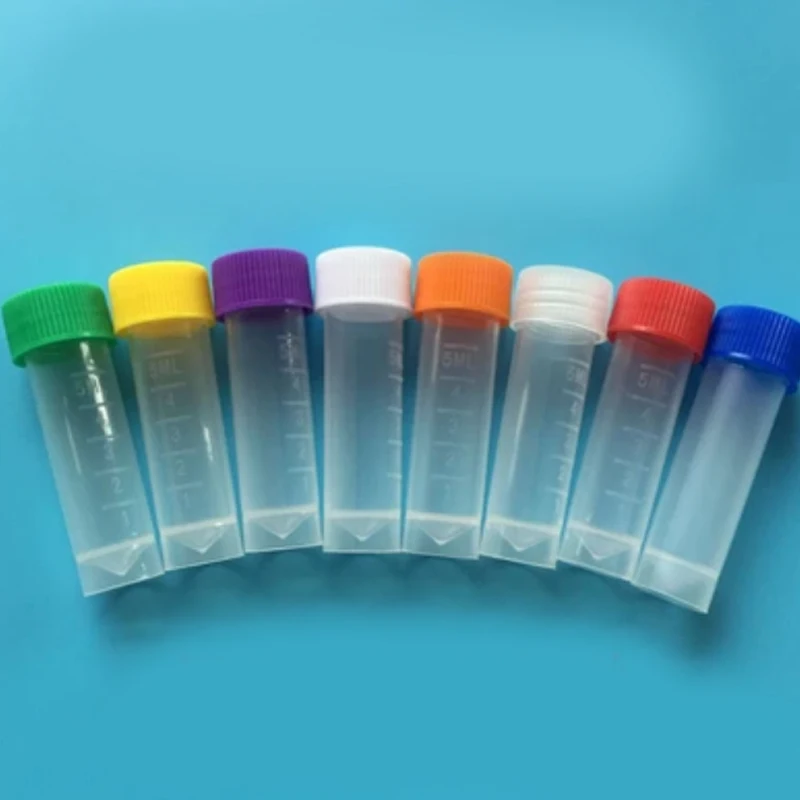 50 Pcs 5ml Frozen Tube Plastic Bottles Screw Cap With Silicone Gasket Serum Sample Storage Transparent Container Vials Mix Color