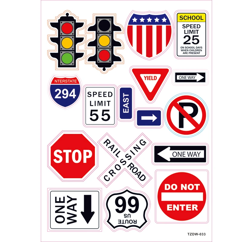 Hot 17pcs/lot Creative Warning Stop traffic light one way DIY Stickers