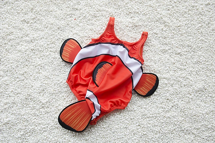 Слитный купальный костюм для малышей, милый купальный костюм с рисунком Немо, купальный костюм с шапочкой для плавания, От 1 до 3 лет, принт с рыбами, детский купальный костюм с объемным животным