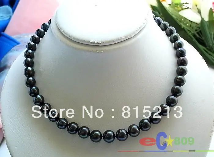 

N1624 AAA 17" 11MM ROUND BLACK FRESHWATER PEARL NECKLACE 925S N Discount NEW