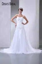 Actual Images Strapless A-Line Wedding Dresses Pleats Appliques Floor-Length Chapel Train Long Bridal Gowns