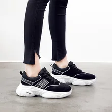 JINBEILEE Thick-soled Women's Shoes New 2019 Spring Sports Running Shoes Women's Wild Net Red Printed Single Shoes