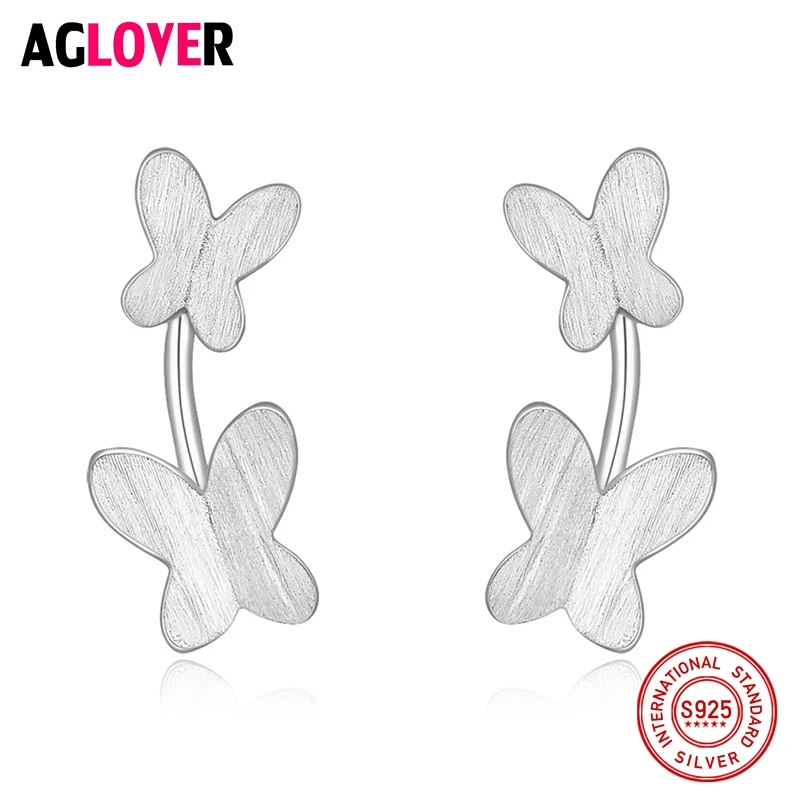 

Elegant Double Butterfly 925 Sterling Silver Stud Earrings For Women Sanding Process Earrings Sterling Silver Jewelry