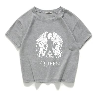 Блестящая рок-группа футболка с надписью Queen shirt femme хлопковая уличная футболка Фредди Меркурий женские топы хипстерский укороченный топ Женская одежда - Цвет: W375 grey