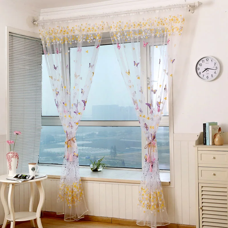 

Butterfly Print Pattern Window Voile Curtains For Girls Bed Room 2 Colors 100 *200 CM Valances Tulle Drapes Curtains