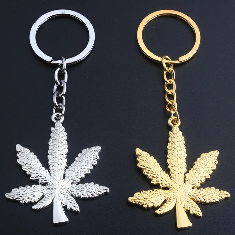 

metal Car Keychain Hiphop Weed Leaf Marijuana Maple Leaf Chain Franco Hip Hop Punk Key Chain Silver Golden
