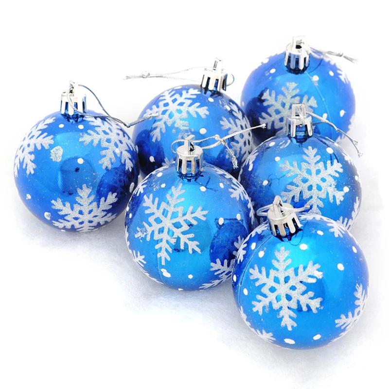 249 16 De Réduction6 Pièces Boules De Sapin De Noël Diamètre 6cm Flocon De Neige Couleur Dessin Décorations Boule De Noël Fête De Mariage