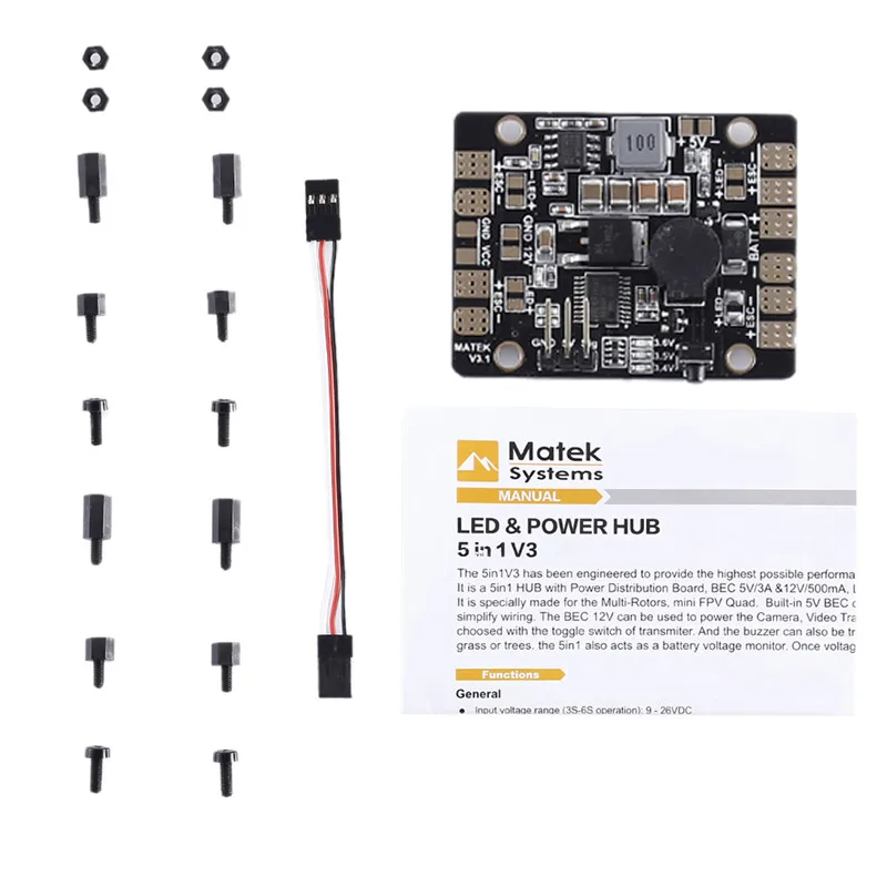 

Matek LED & POWER HUB PDB 5in1 V3 Power Supply Board + BEC 5V 12v + Low Voltage Alarm+ Tracker Radio Control Led RC LED Toy Hub