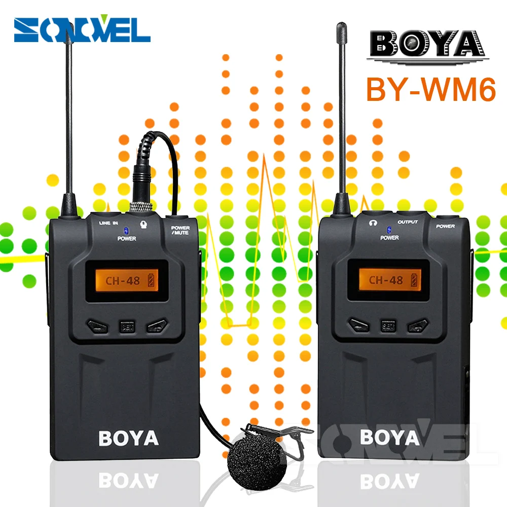 

BOYA BY-WM6 UHF Omni-directional Wireless Microphone System Lavalier Microphone for Canon Nikon DSLR ENG EFP DV