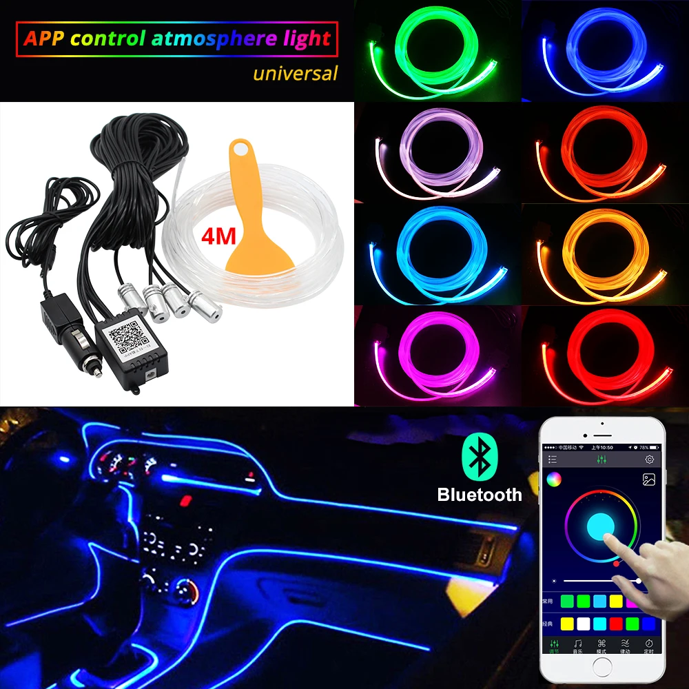 

Ambient Light Car Atmosphere Light Lamp APP Control Soft DIY Refit Optic Fiber Band 8 colors For Car Interior Decorative Light