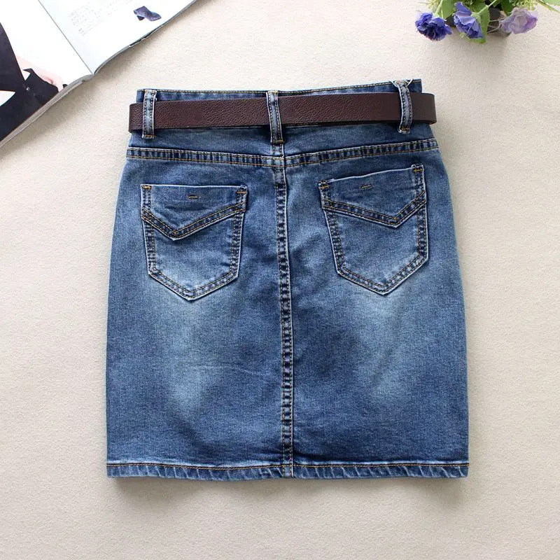 Летние синие джинсовые юбки, женские прямые юбки с разрезом внизу, английский стиль, хлопок, выше колена, мини однотонные джинсовые юбки 2071