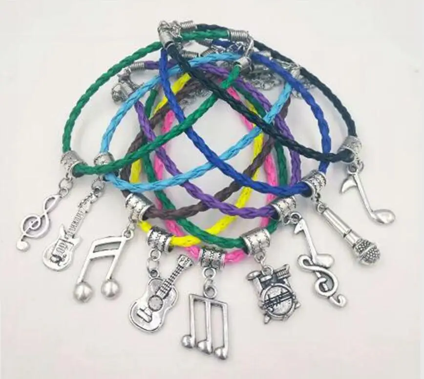 

10pcs/Bag Mixed Music Note Microphone Electric Guitar Treble Clef Music Theme Charms Bracelet Protect good luck Bracelets