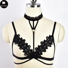 Черный кружевной воротник тела жгут Бюстгальтер Клетка сексуальное женское белье, обрезанный Том, бюстье, бондаж гот Fetish Rave, туфли для танцев на шесте ремня через одно плечо