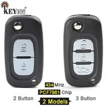 KEYECU 1x/PCF7961 3×434 mhz Chip Aleta Dobrar 2/3 Botão do Controle Remoto Fob Chave Do Carro para Renault Clio 3 3 3 Scenic Fluence Megane Twingo