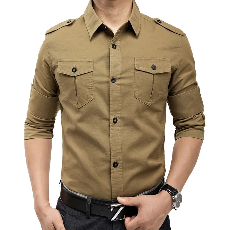 Preise Neuheiten military vintage slim fit langarm shirt causaul shirts Gelb Armee grün M XXXL A6620