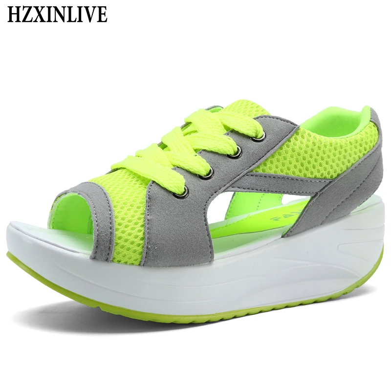 

HZXINLIVE 2018 NEW Design Summer Sandals Women High Wedges Heel Shoes Female Peep Toe Fish Mouth Sandals Fashion Sandalias Mujer
