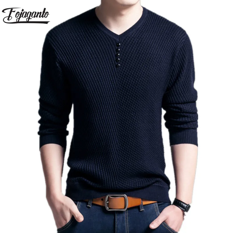 

Fojaganto Men Sweater Autumn Solid Color Sweaters Men's Casual Pullover Male Slim Fit Long Sleeve Sweater