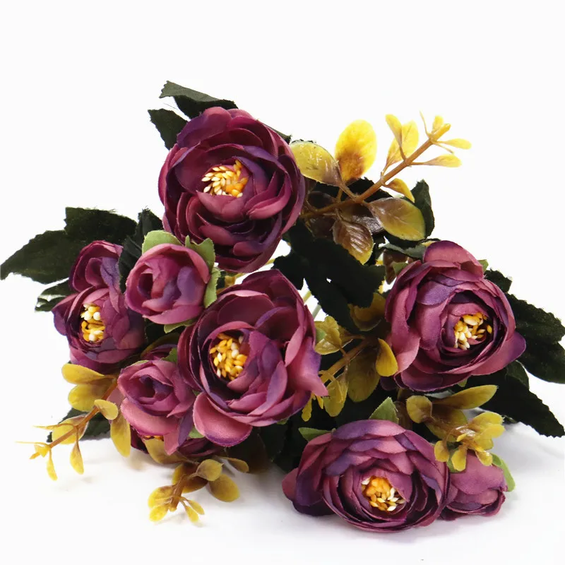 Европейский высококачественный Камелия искусственный цветок букет чайной розы поддельный цветок Свадебный букет декоративный домашний стол завод фестиваль 30 см - Цвет: Фиолетовый