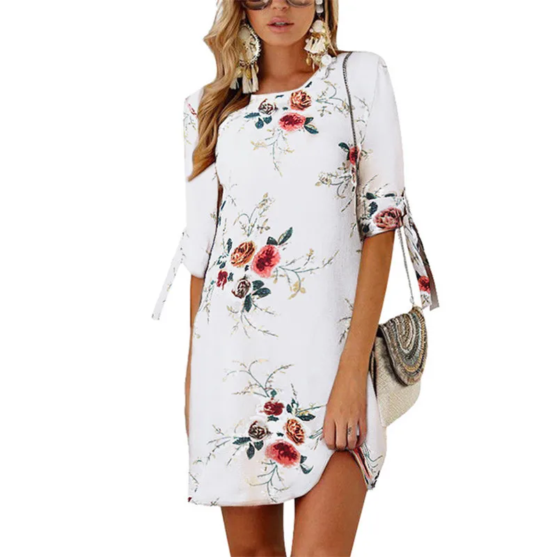 

Women Boho Style Floral Print Beach Dress Tunic Sundress Loose Chiffon Summer Dress Mini Party Dress Vestidos Plus Size 5XL
