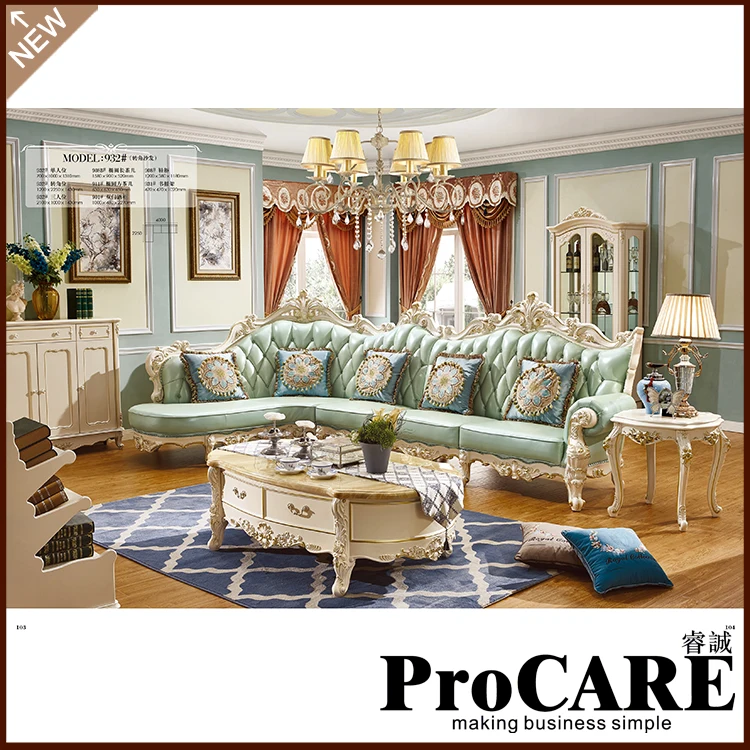 Elegante Sofá De Couro verde Venda Quente Grande Conjunto de Sofá, Conjunto de Sofás Sofá Mobiliário de design moderno mobiliário de Couro Da Vaca Real