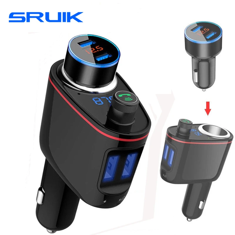 

SRUIK FM Transmitter Wireless Bluetooth Handsfree Car kit MP3 Player Dual USB Charger with Car battery voltage detection