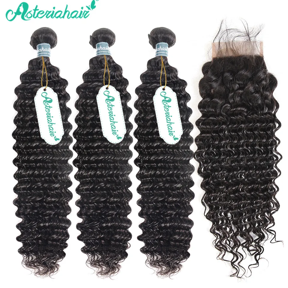 Paquetes de onda profunda peruano con cierre 4X4 pelo de bebé 3 paquetes de cabello humano con cierre de encaje Asteria extensión de cabello Remy Paquetes de onda profunda peruano con cierre 4X4 pelo de bebé 3 paquetes de cabello humano con cierre de encaje Asteria extensión de cabello Remy
