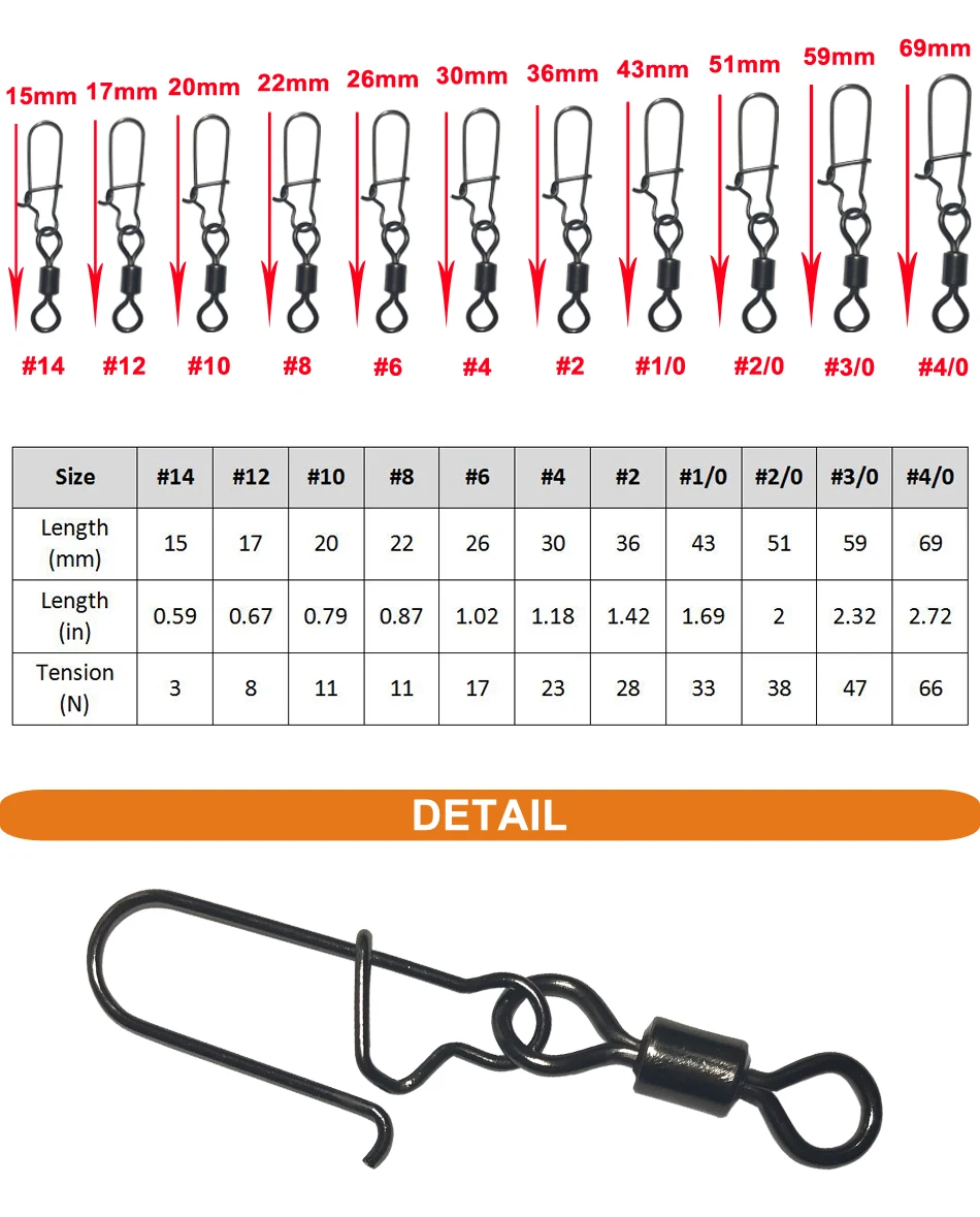Kassyaa 15-50 шт. 2468 10 12 14 1/0 2/0 3/0 4/0 Рыбалка роликовых вертлюгов Соединитель с защелкой Нержавеющая сталь Для рыбалки KXY057