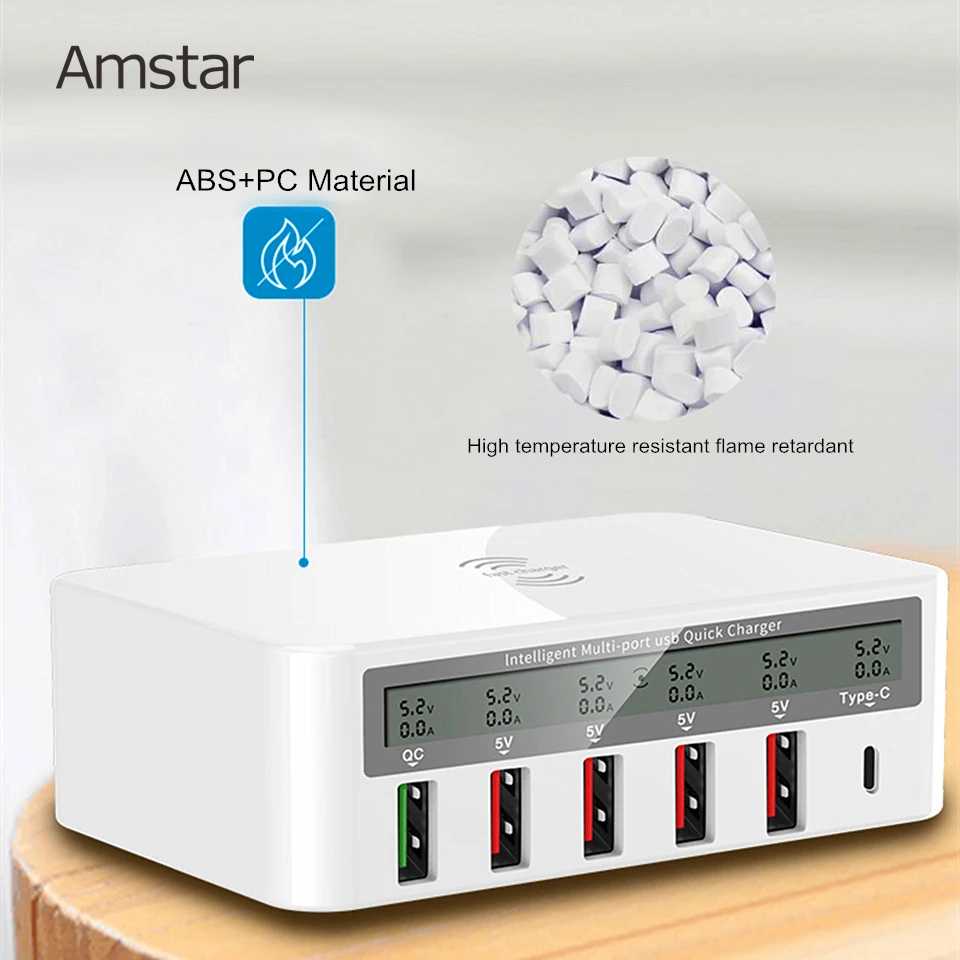 Беспроводное зарядное устройство Amstar 10 Вт Qi 5 В/8 А 6USB портов быстрая зарядка 3 0 Тип