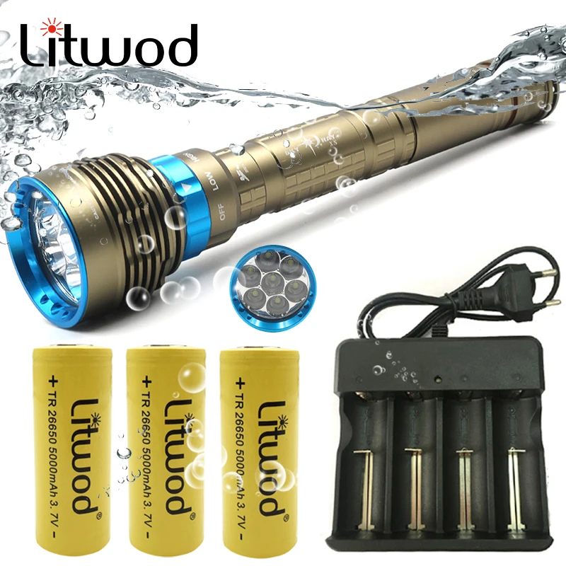 

Litwod Z20 XHP70 Diving LED Flashlight Torch 7 Led 13000 lumens Super bright Swimming flashlight Waterproof Underwater 100m