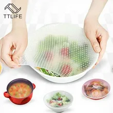 TTLIFE 4Pcs Reusable Silicone Wrap Seal Food Fresh Keeping Wrap Lid Cover Stretch Vacuum Food Wrap Bowl Cover Home Kitchen Tools silicone food wrap bowl pot cover stretch lid kitchen vacuum sealer
