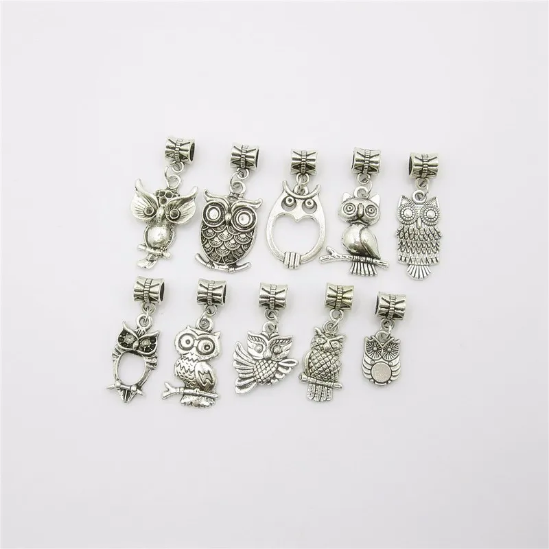 

Mix 20pcs Vintage owl charm European Pendant beads fit for pandora style Bracelets Necklace DIY Metal Jewelry Making