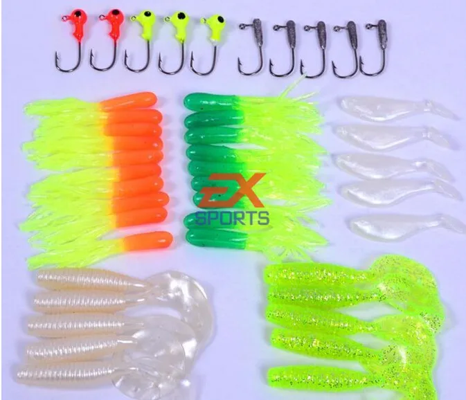 35Pcs Soft Worm Lure Carp Fishing Lure Set + 10 Lead Head Jig Hooks Simulation Suite Soft Fishing Baits Set Tackle Pesca (1)