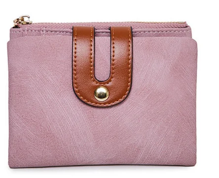 

2019 New Frosted PU Leather Short Wallets Zipper & Hasp Coin Pocket Card Photo Holder Purses Female Clutch Money Clips D487