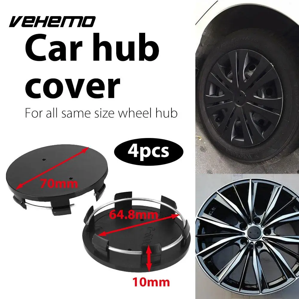 

Vehemo 4Pcs No Logo Black Wheel Center Cap Wheel Hub Cover Durable Spare for 70mm-64.8mm Hub Cap Car Wheel Cover