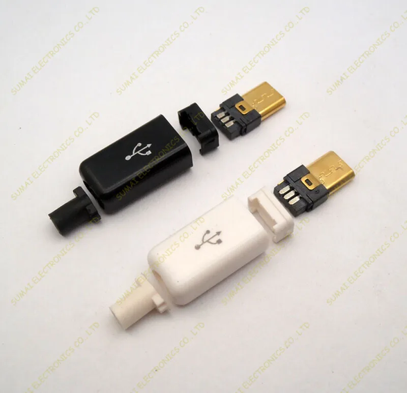 Бесплатная доставка 10 компл./лот золотое покрытие сделай сам 4 в 1 Micro USB штекер 5 P