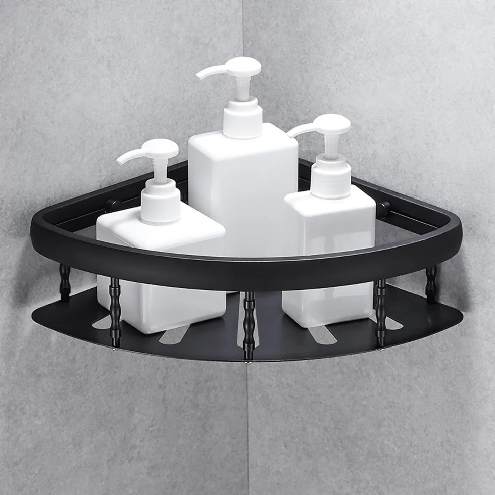 Черный алюминий полки для ванной душ Caddy плавающая полка для ванной Аппаратные аксессуары шампунь хранения - Цвет: 1 Tier
