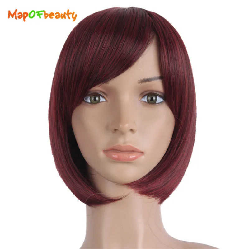Black and Red Mixed Short Straight Cosplay Wig Gift Hairnet