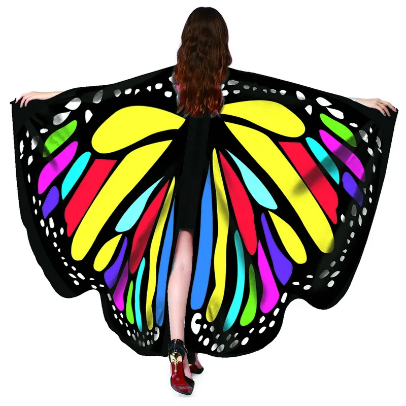 Женская накидка с крыльями бабочки павлин ткань женская бабочка крыло шаль шарфы женские Нимфа пончо костюм аксессуар