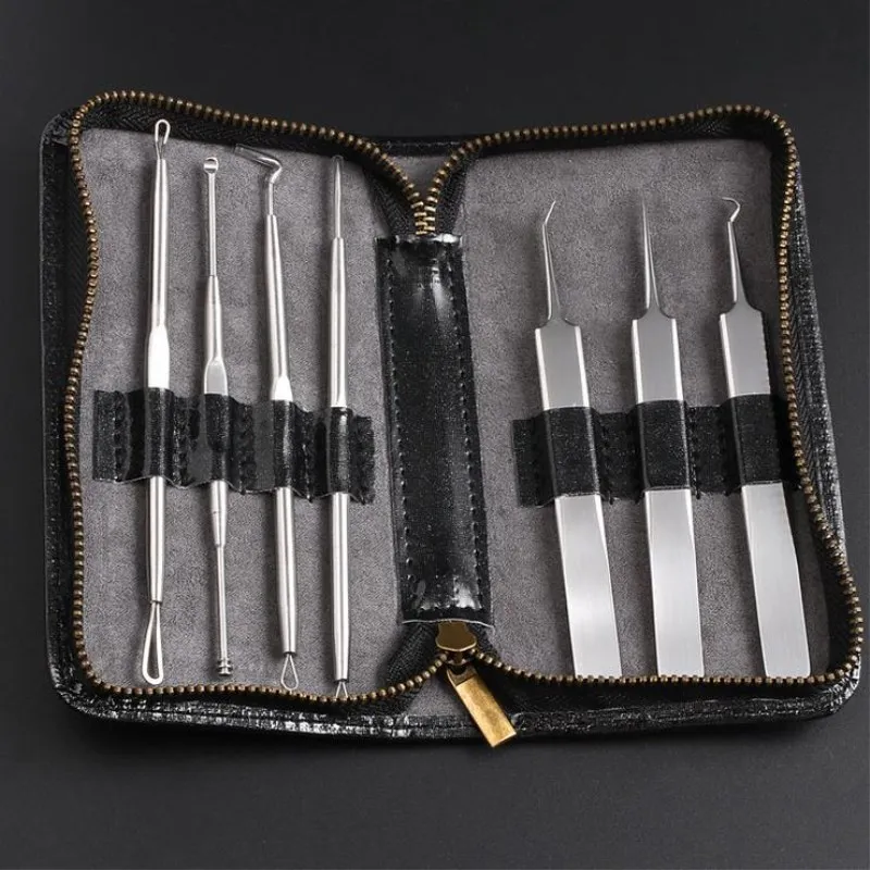 7PCS/Set High-grade Stainless Steel Blackhead Extrator With PU Bag Acupuncture Acne Needle Acne Blackhead Remover Face Care Tool